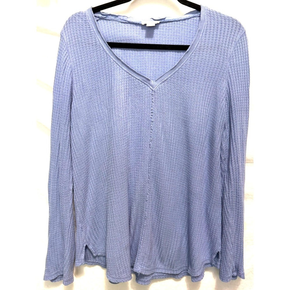 Sundance Women's Size Large Purple Waffle Weave Long Sleeve V-Neck Tunic T-Shirt
